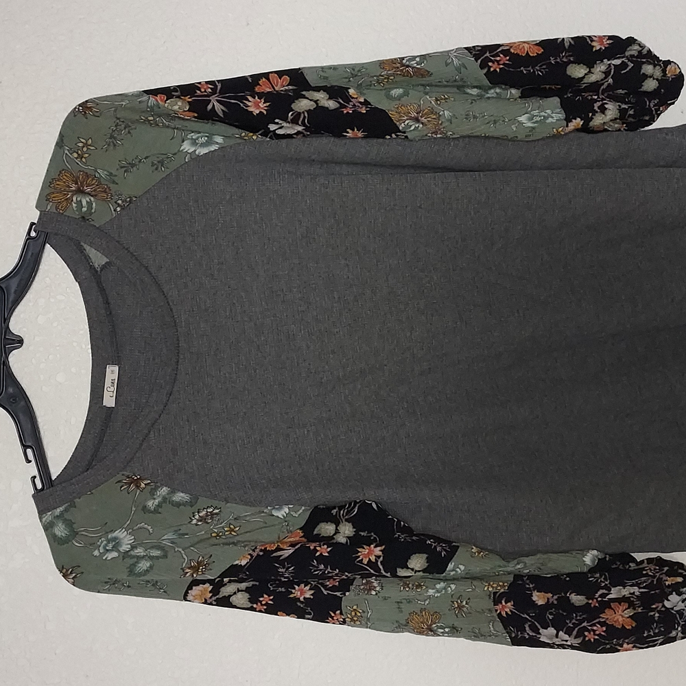 Gray Top with Floral Sleeves